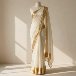 Ivory & Gold Tissue Silk Saree