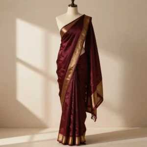 Deep Burgundy Chanderi Silk Saree