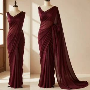 Pre-Draped Wine Georgette Saree