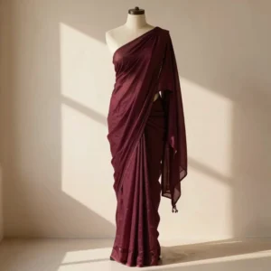 Plum Mulmul Cotton Saree
